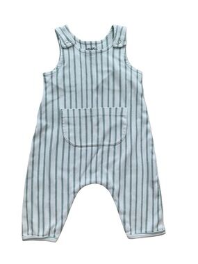 Pehr Size 0-3 Months Cream Nautral Organic Cotton Stripe Overalls Romper